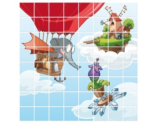 Tile sticker - Flying Elephant Farm In The Clouds
