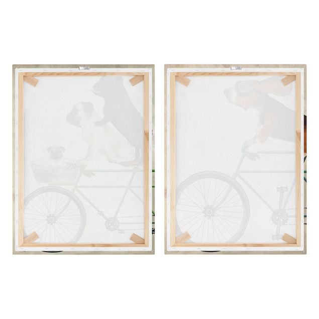 Print on canvas - Cycling - Basset And Pugs Set I