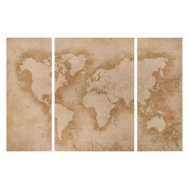 Print on canvas 3 parts - Antique World Map