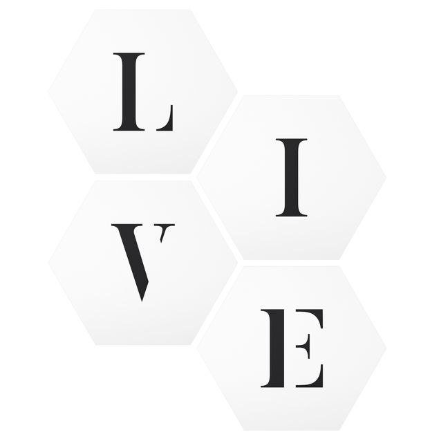 Alu-Dibond hexagon - Letters LIVE Black Set II