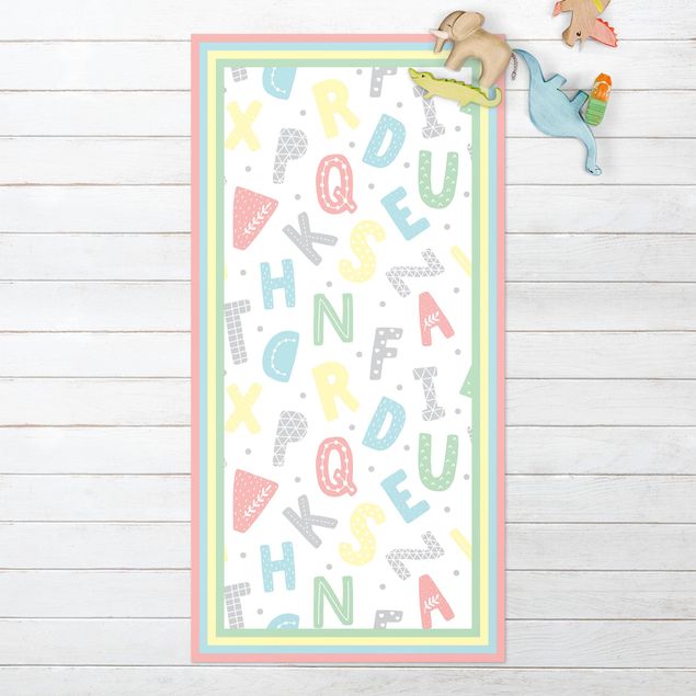outdoor balcony rug Alphabet In Pastel Colours With Frame
