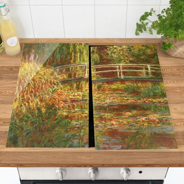 Glass stove top cover - Claude Monet - Waterlily Pond And Japanese Bridge (Harmony In Pink)