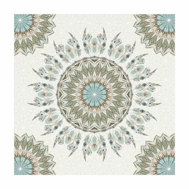 Floral rugs Mandala Watercolour Feathers Pattern Blue Green