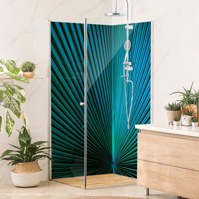 Shower wall cladding - Tropical Plants Palm Leaf In Turquoise ll