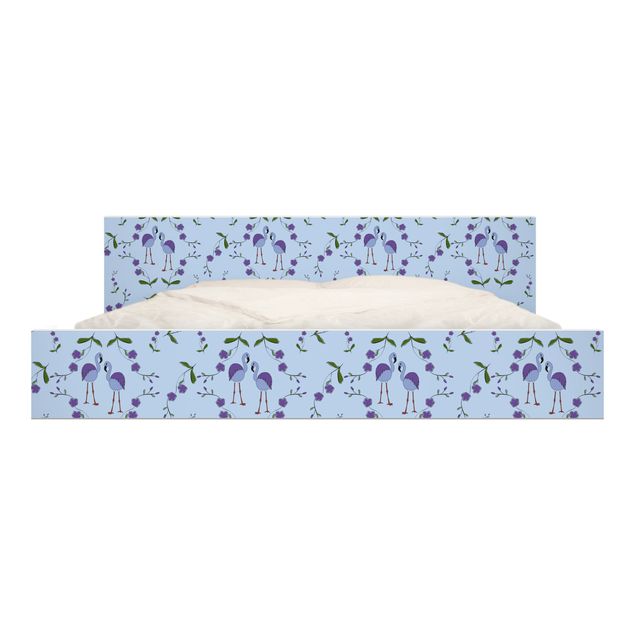 Adhesive film for furniture IKEA - Malm bed 180x200cm - Mille Fleurs pattern Design Blue