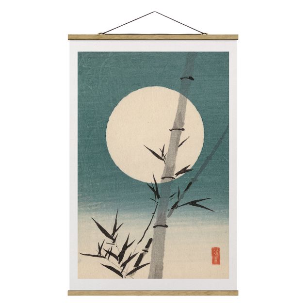 Fabric print with poster hangers - Japanese Drawing Bamboo And Moon