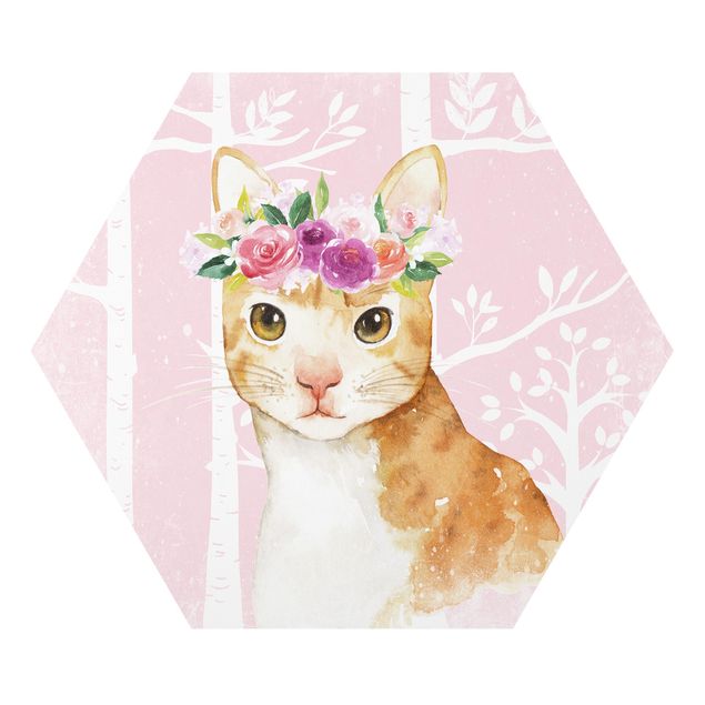 Hexagon Picture Forex - Watercolor Cat Pink