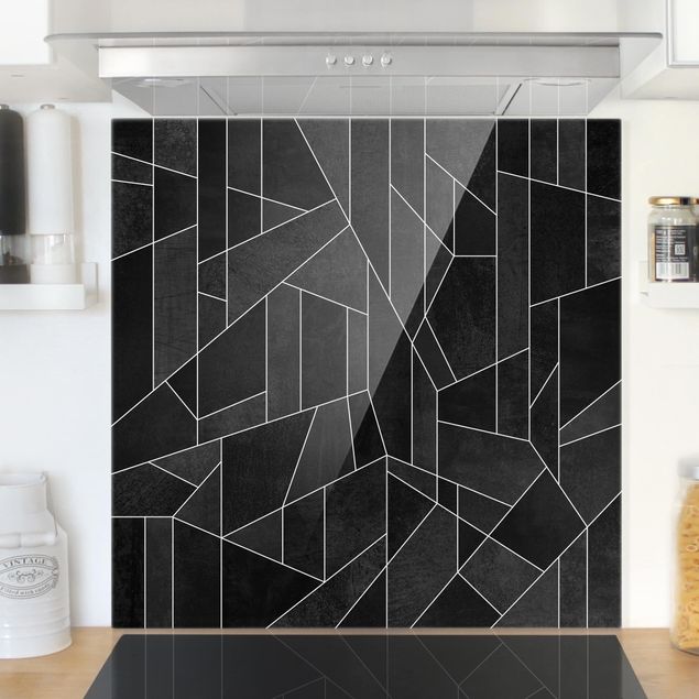 Patterned glass splashbacks Black And White Geometric Watercolor