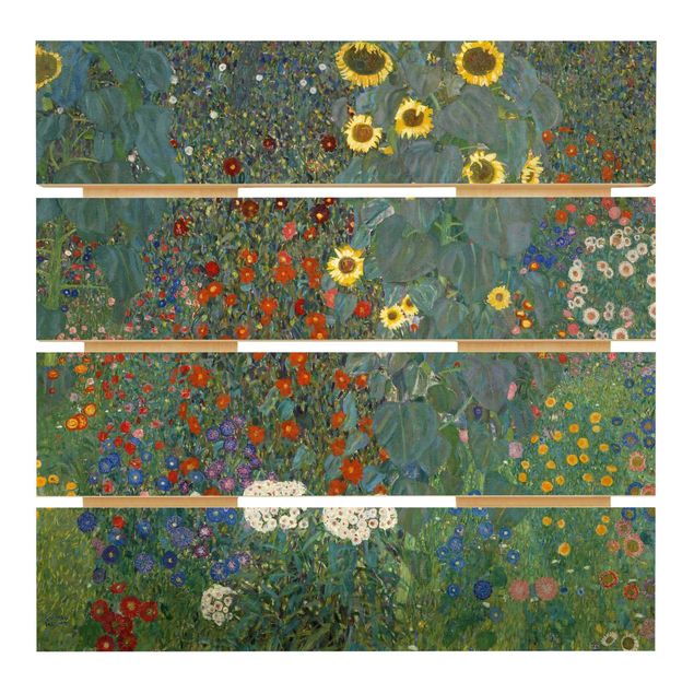 Print on wood - Gustav Klimt - Garden Sunflowers