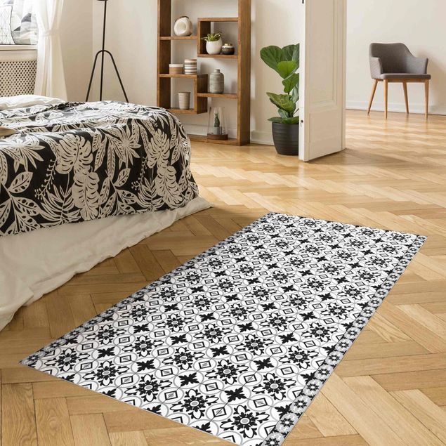 Runner rugs Geometrical Tile Mix Flower Black