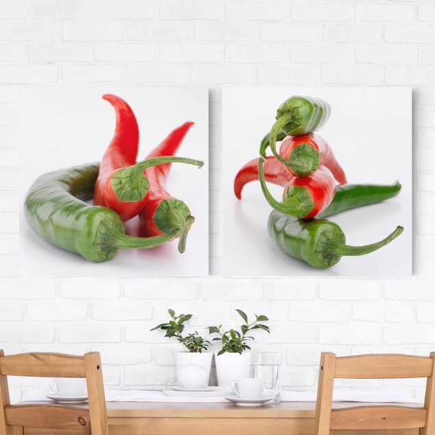 Print on canvas 2 parts - Red and green peppers
