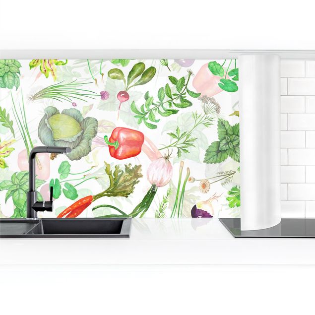 Kitchen wall cladding - Vegetables And Herbs Illustration