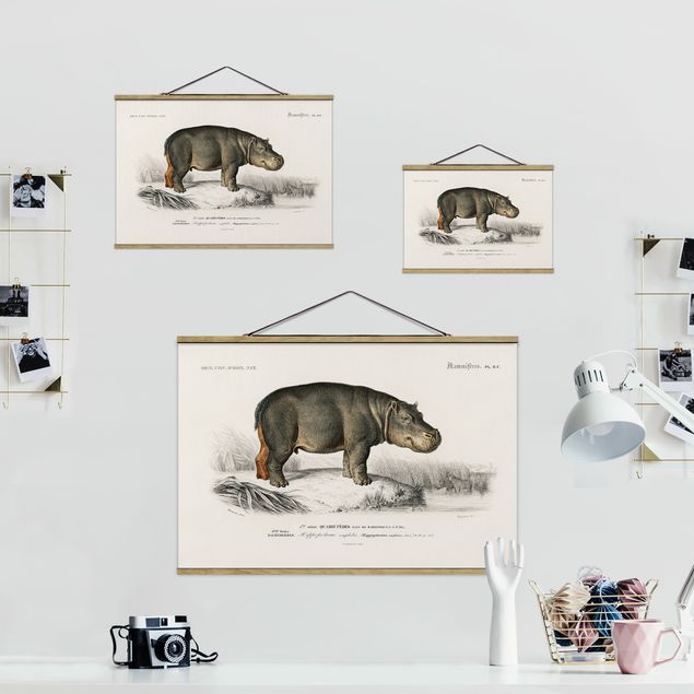 Fabric print with poster hangers - Vintage Board Hippo