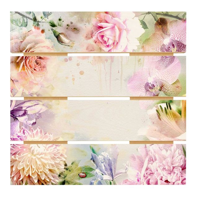 Print on wood - Watercolour Flower Mix Pastel