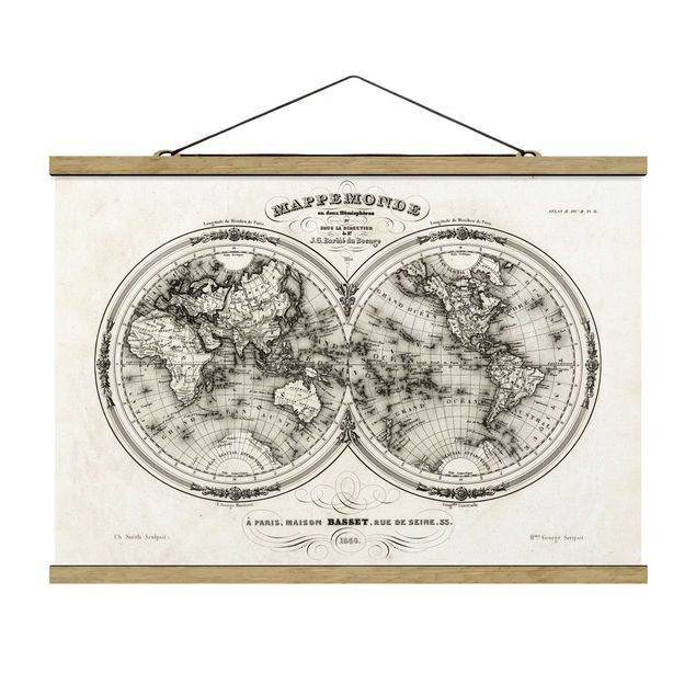 Fabric print with poster hangers - World Map - French Map Of The Cap Region Of 1848