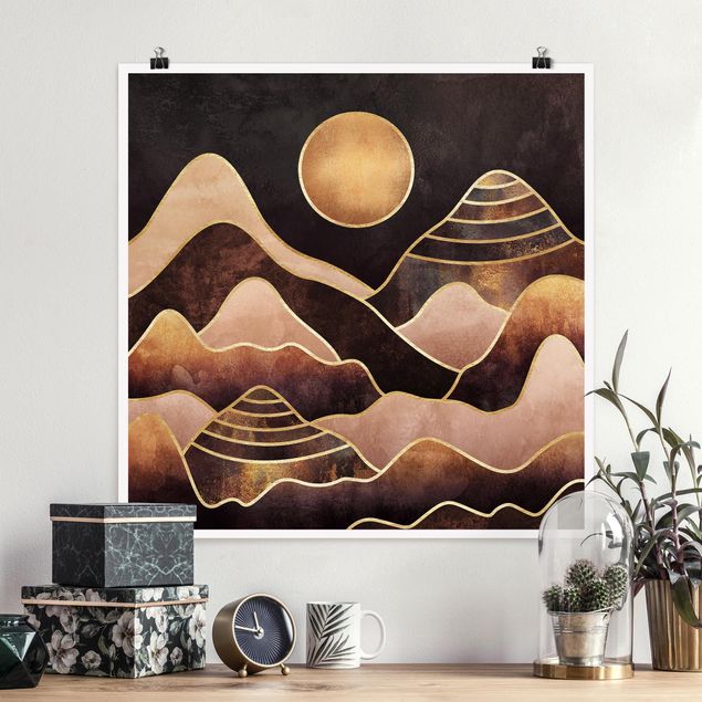 Poster - Golden Sun Abstract Mountains