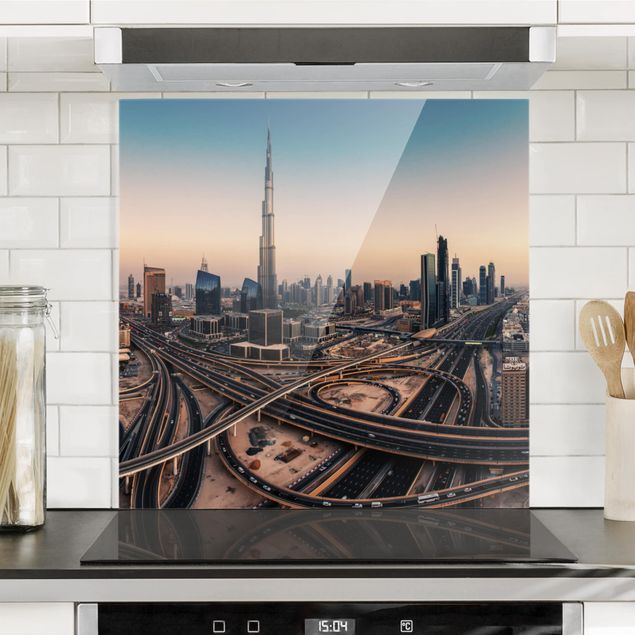Glass splashback kitchen architecture and skylines Abendstimmung in Dubai