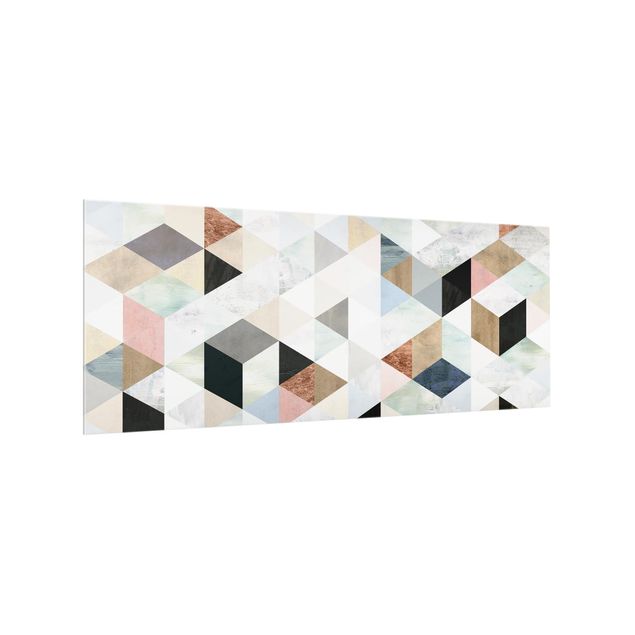 Glass splashback kitchen Watercolour Mosaic With Triangles I
