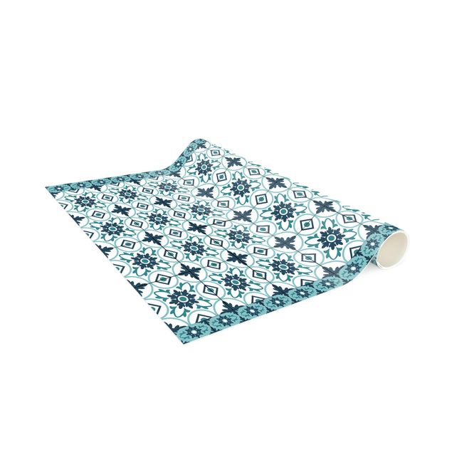 rug tile pattern Geometrical Tile Mix Flower Turquoise