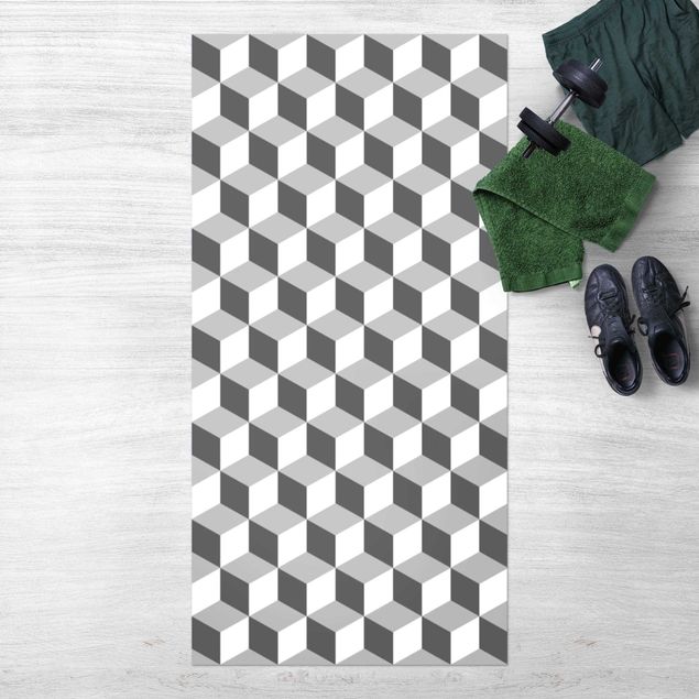 outdoor balcony rug Geometrical Tile Mix Cubes Grey
