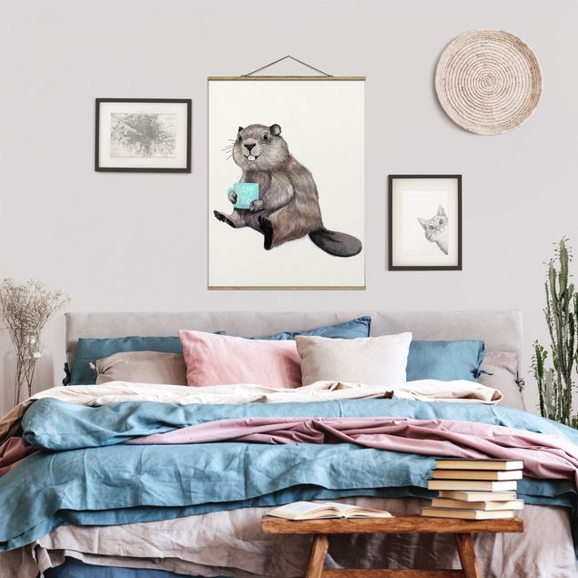Fabric print with poster hangers - Illustration Beaver Wit Coffee Mug