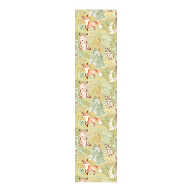 Sliding panel curtain - Rabbit And Fox On Green Meadow