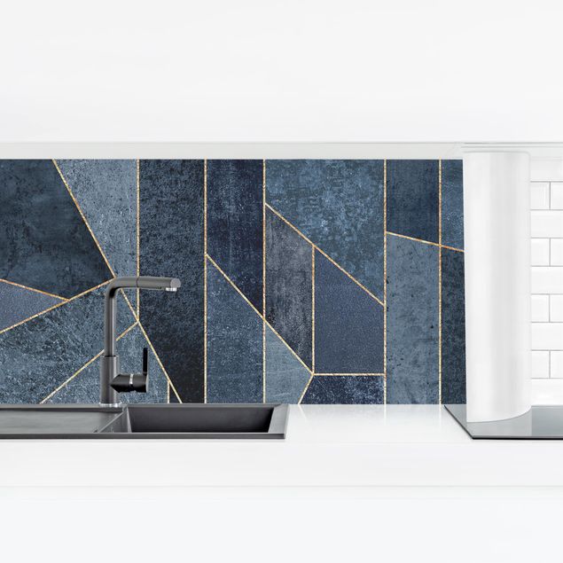 Kitchen wall cladding - Blue Geometry Watercolour