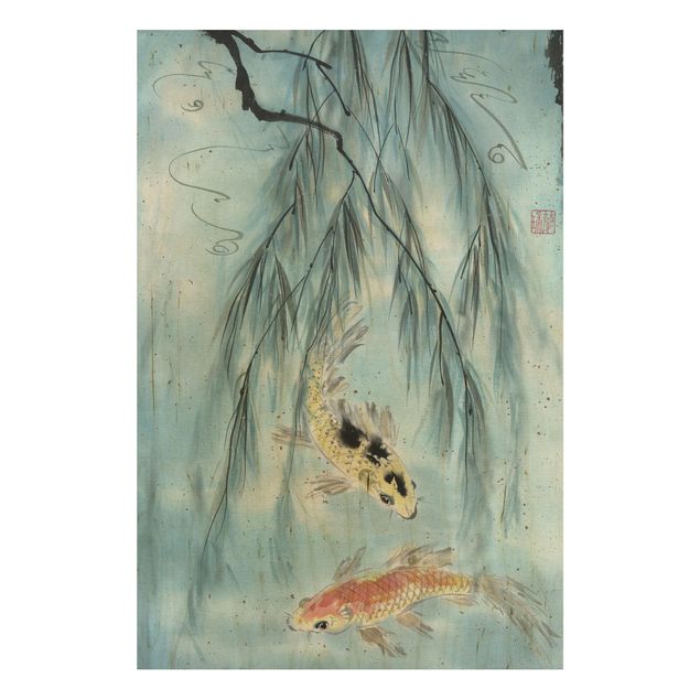 Print on wood - Japanese Watercolour Drawing Goldfish II