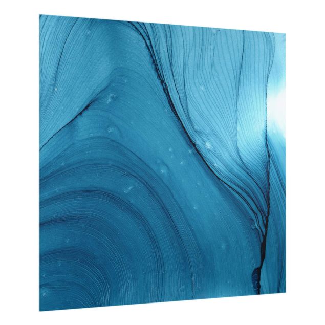Glass splashback kitchen Mottled Blue