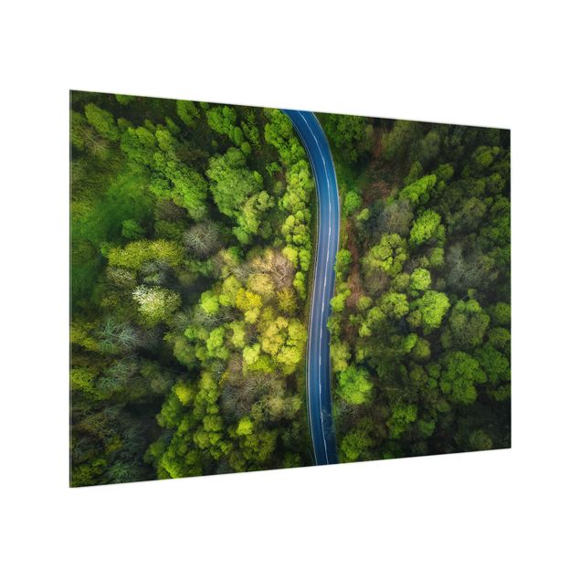 Glass Splashback - Aerial View - Asphalt Road In The Forest - Landscape 3:4
