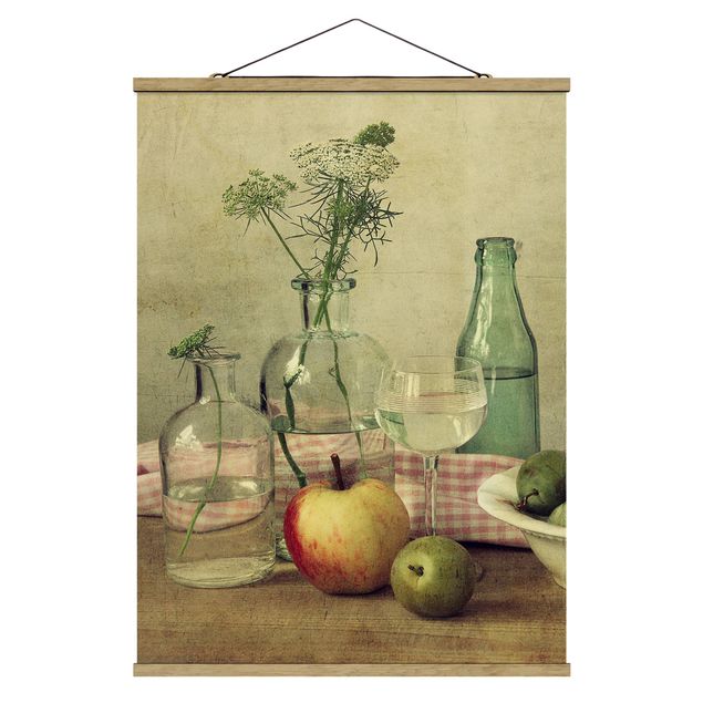 Fabric print with poster hangers - Still Life with Bottles
