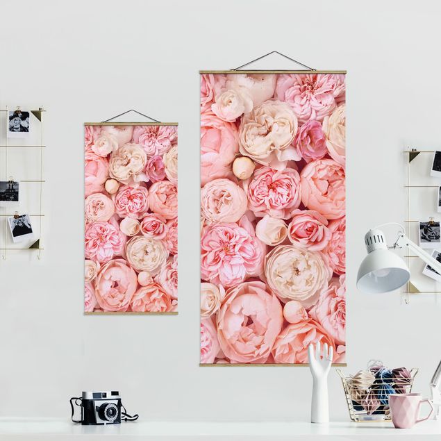 Fabric print with poster hangers - Roses Rosé Coral Shabby