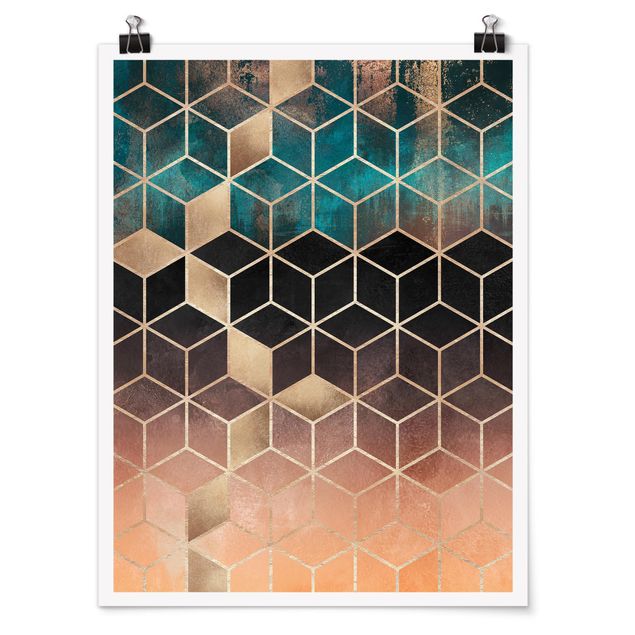 Poster - Turquoise Rosé Golden Geometry