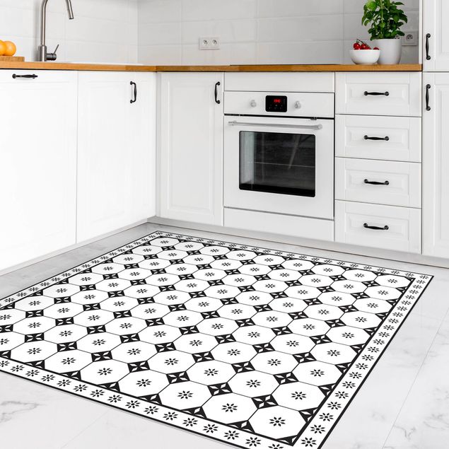 outdoor mat Geometrical Tiles Cottage Black And White With Border