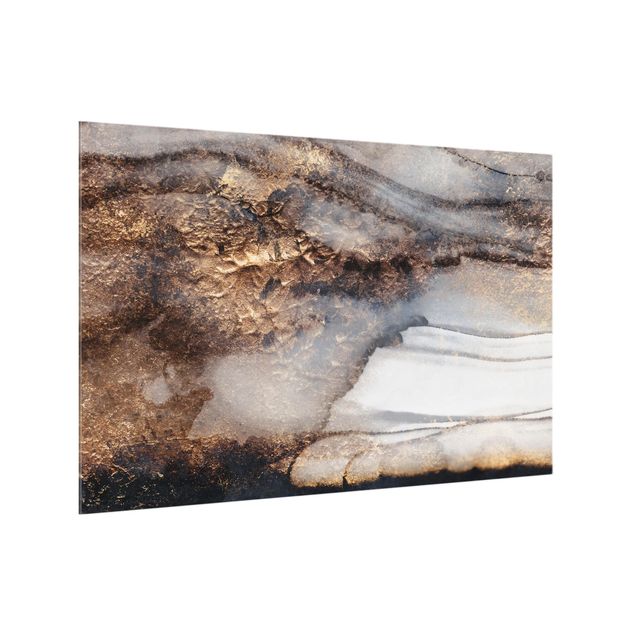 Glass splashback abstract Golden Marble Painted