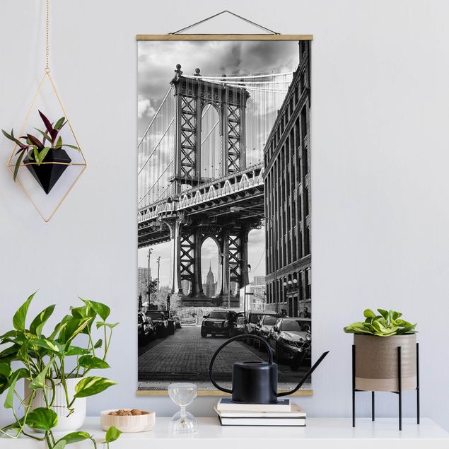 Fabric print with poster hangers - Manhattan Bridge In America