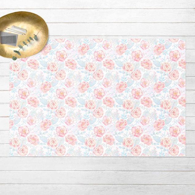 balcony mat Pink Flowers With Light Blue Leaves