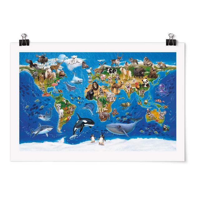 Poster - Animal Club International - World Map With Animals