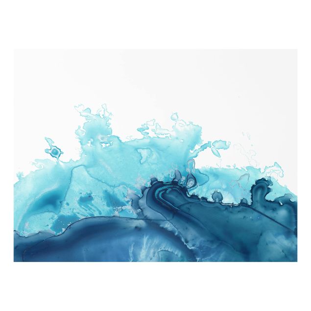 Glass splashback kitchen Wave Watercolor Blue I