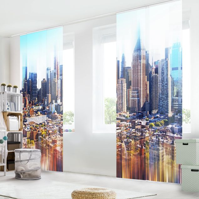 Sliding panel curtains set - Manhattan Skyline Urban Stretch
