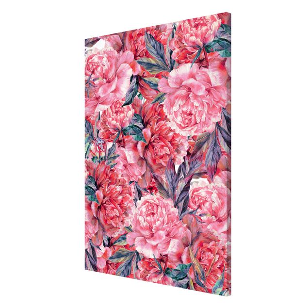 Magnetic memo board - Delicate Watercolour Red Peony Pattern