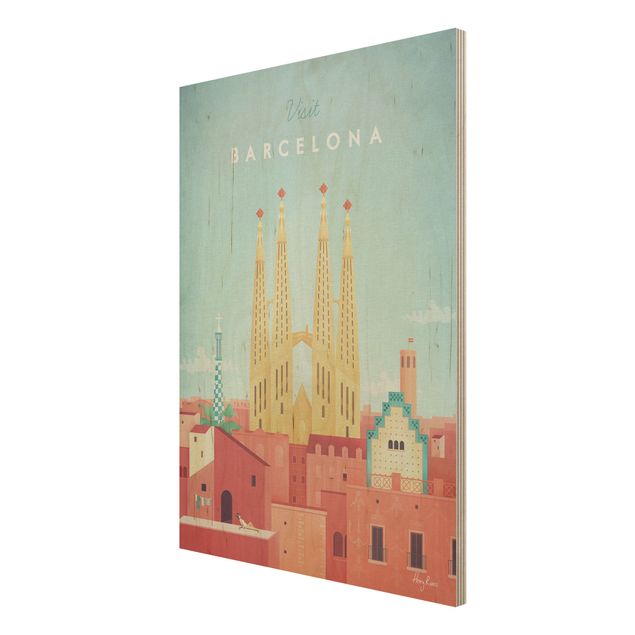 Print on wood - Travel Poster - Barcelona