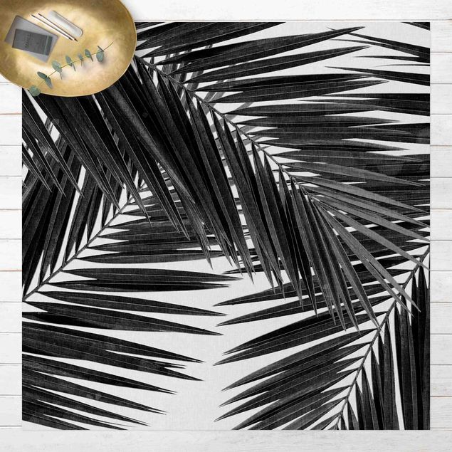 outdoor balcony rug View Through Palm Leaves Black And White