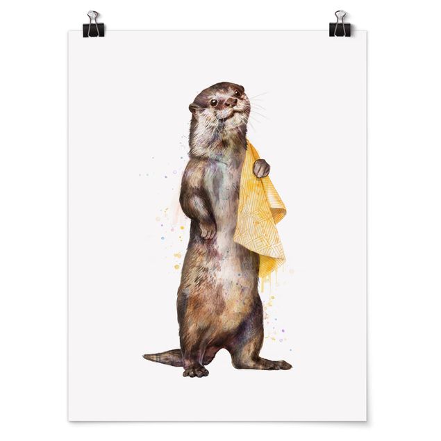 Poster - Illustration Otter With Towel Painting White