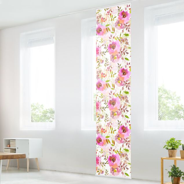 Sliding panel curtain - Pink Watercolour Flowers