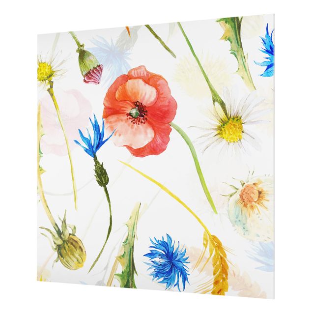 Splashback - Watercolour Wild Flowers With Poppies - Square 1:1