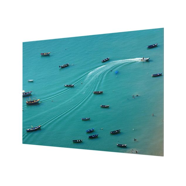 Glass Splashback - Anchored Fishing Boats - Landscape 3:4