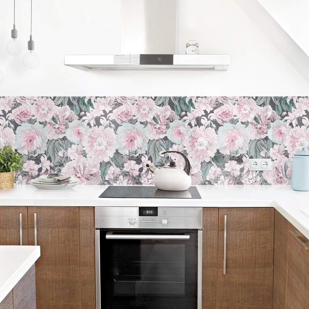 Kitchen wall cladding - Nostalgic Peonies In Pastel Pink