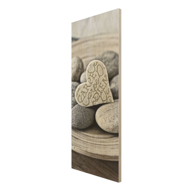 Print on wood - Carpe Diem Heart With Stones