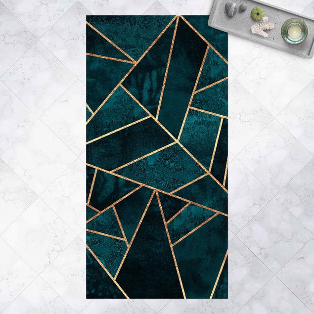 outdoor balcony rug Dark Turquoise With Gold
